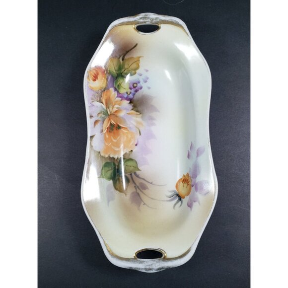 Noritake Celery Dish Hand Painted Gold Rimmed Handles Floral 7 3/4 in - Picture 2 of 8